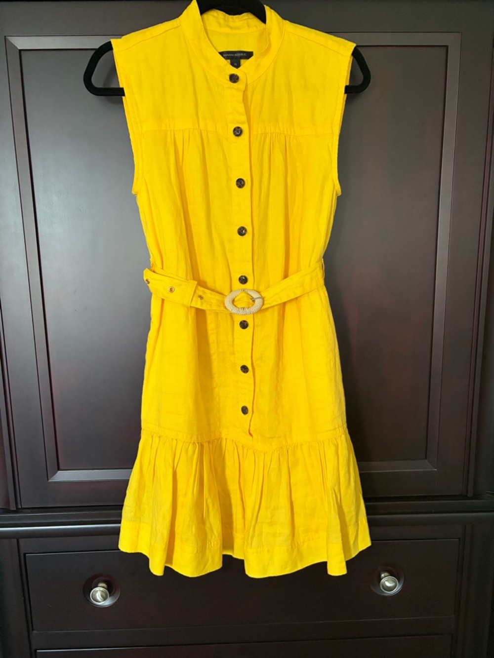 Banana Republic Yellow Sleeveless Button-Front Belted Dress
